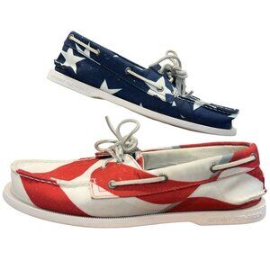 Sperry Topsider Canvas Red White Blue Flag 2 Eye Moc Boat Shoes Mens 9 Patriotic